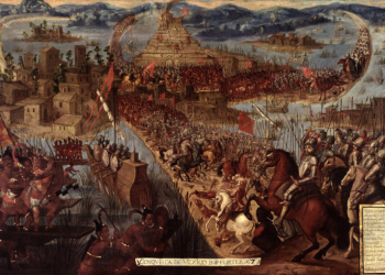 Imagen: Biblioteca del Congreso, EEUU. La conquista de México por Cortés, artista desconocido.